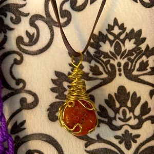 Wire wrapped red jasper stone necklace handmade new